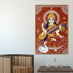 Traditional Saraswati Mata Canvas Painting for Spiritual Home Wall Decor