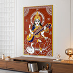 Traditional Saraswati Mata Canvas Painting for Spiritual Home Wall Decor