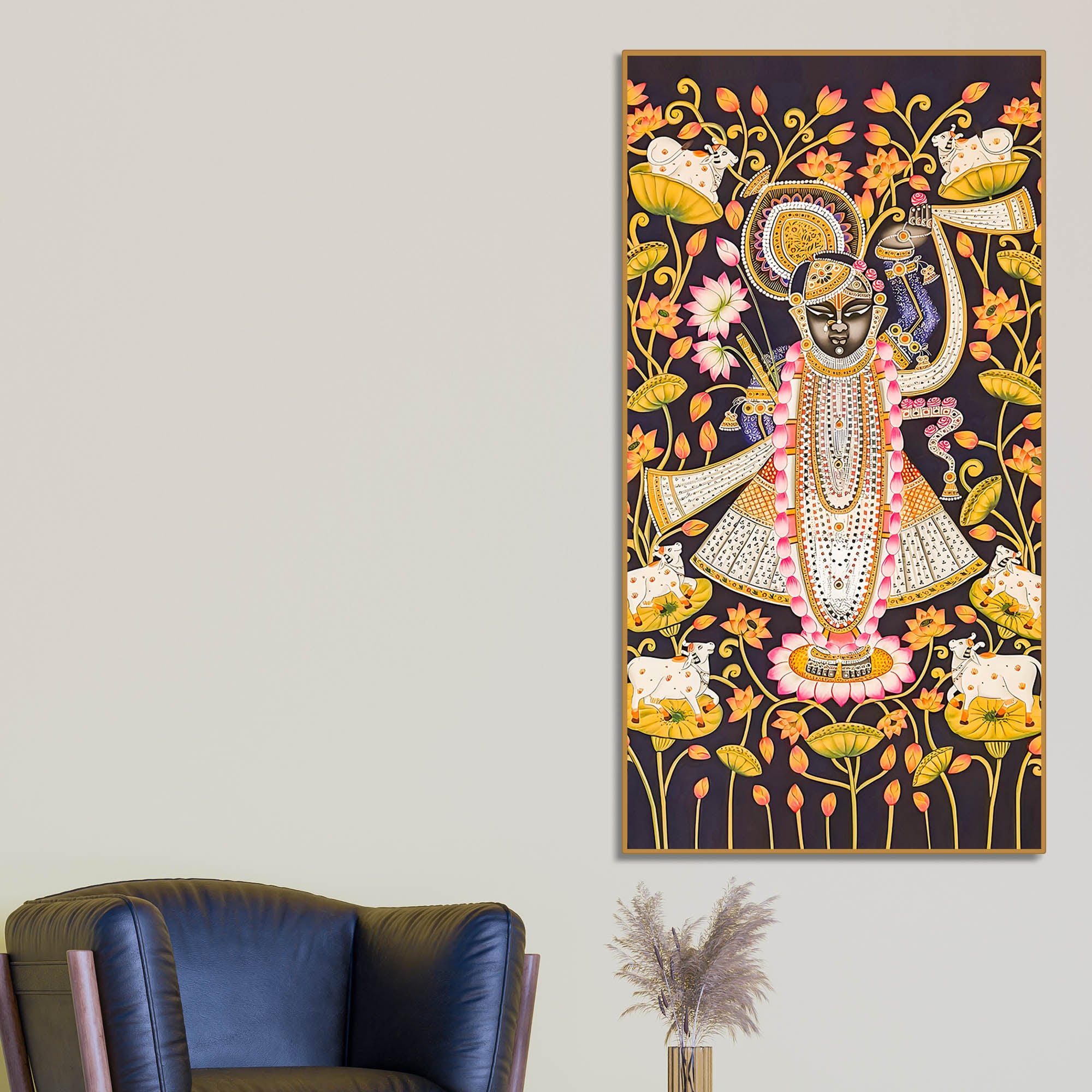 Traditional Shreenathji Canvas Wall Painting | Luxury Religious Decor