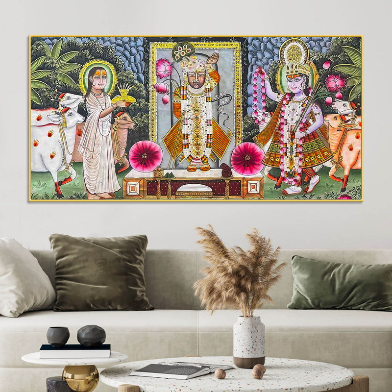 traditional-shreenathji-temple-scene-pichwai-canvas-wall-painting