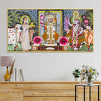 Traditional Shreenathji Temple Scene Pichwai Canvas Wall Painting