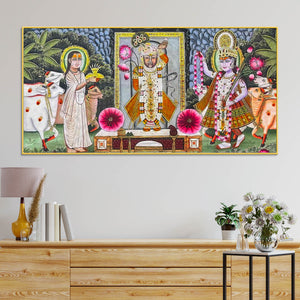 Traditional Shreenathji Temple Scene Pichwai Canvas Wall Painting