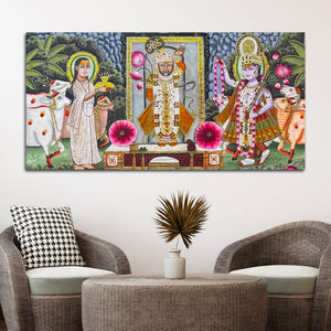 Traditional Shreenathji Temple Scene Pichwai Canvas Wall Painting