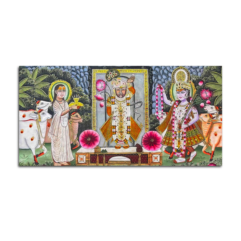 Traditional Shreenathji Temple Scene Pichwai Canvas Wall Painting