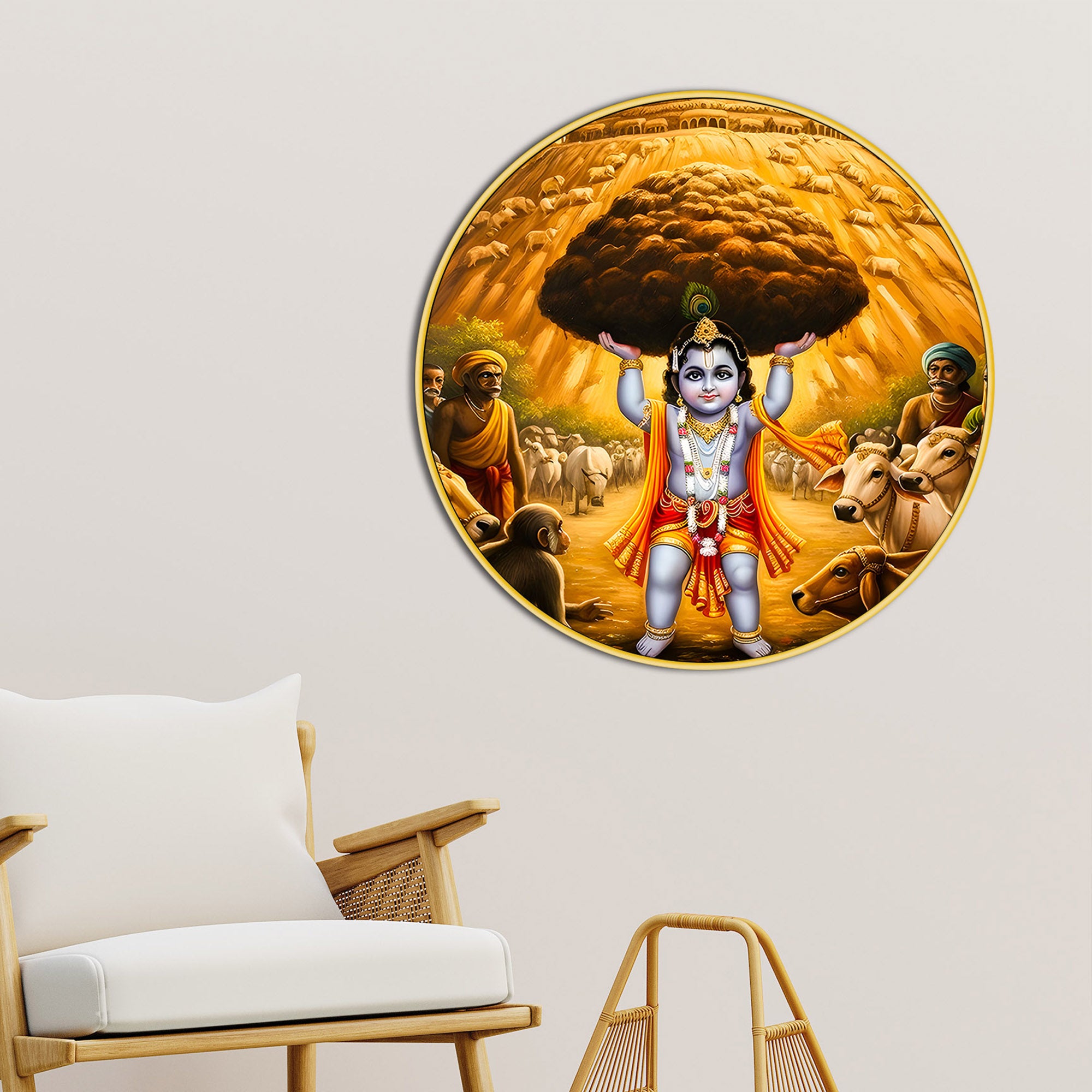 Traditional Shri Krishna Round Painting for Wall Decor