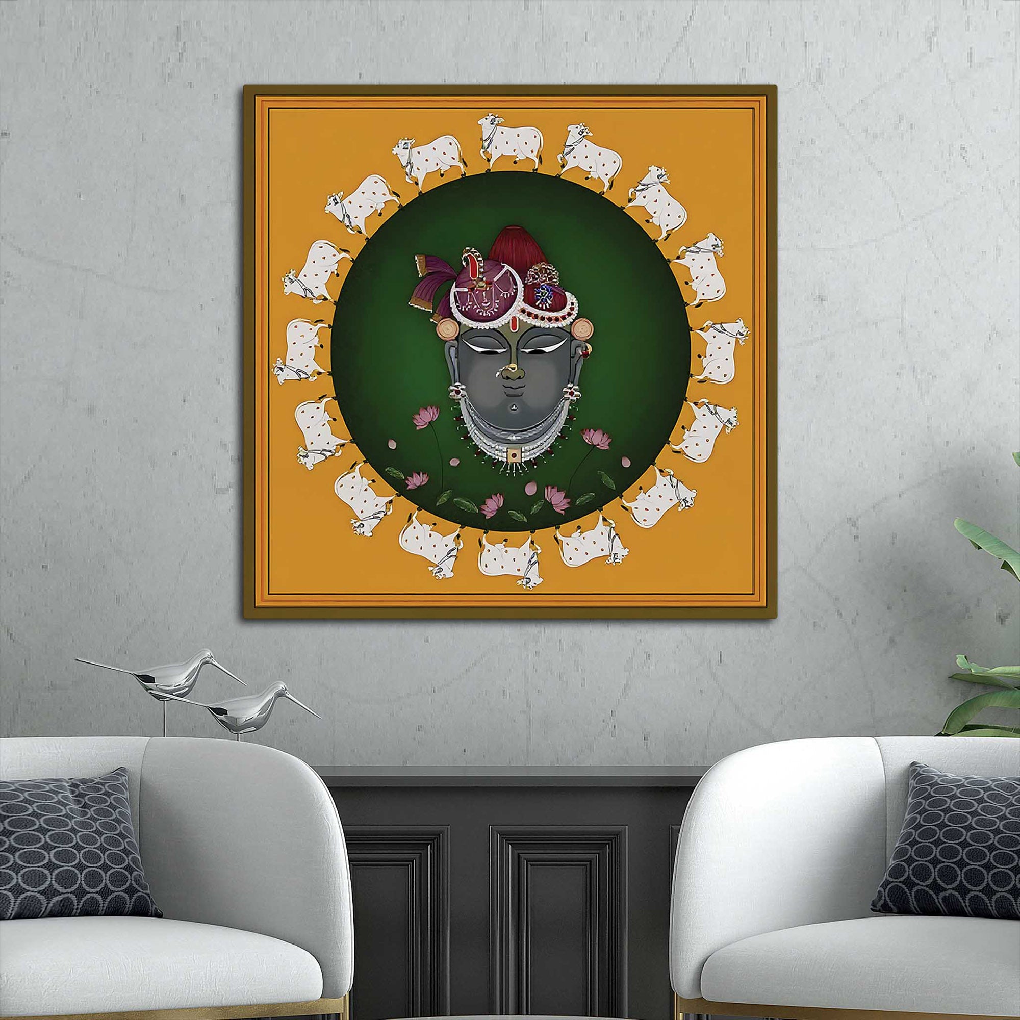 Traditional Shrinathji Face Pichwai Painting | Ethnic Indian Wall Painting
