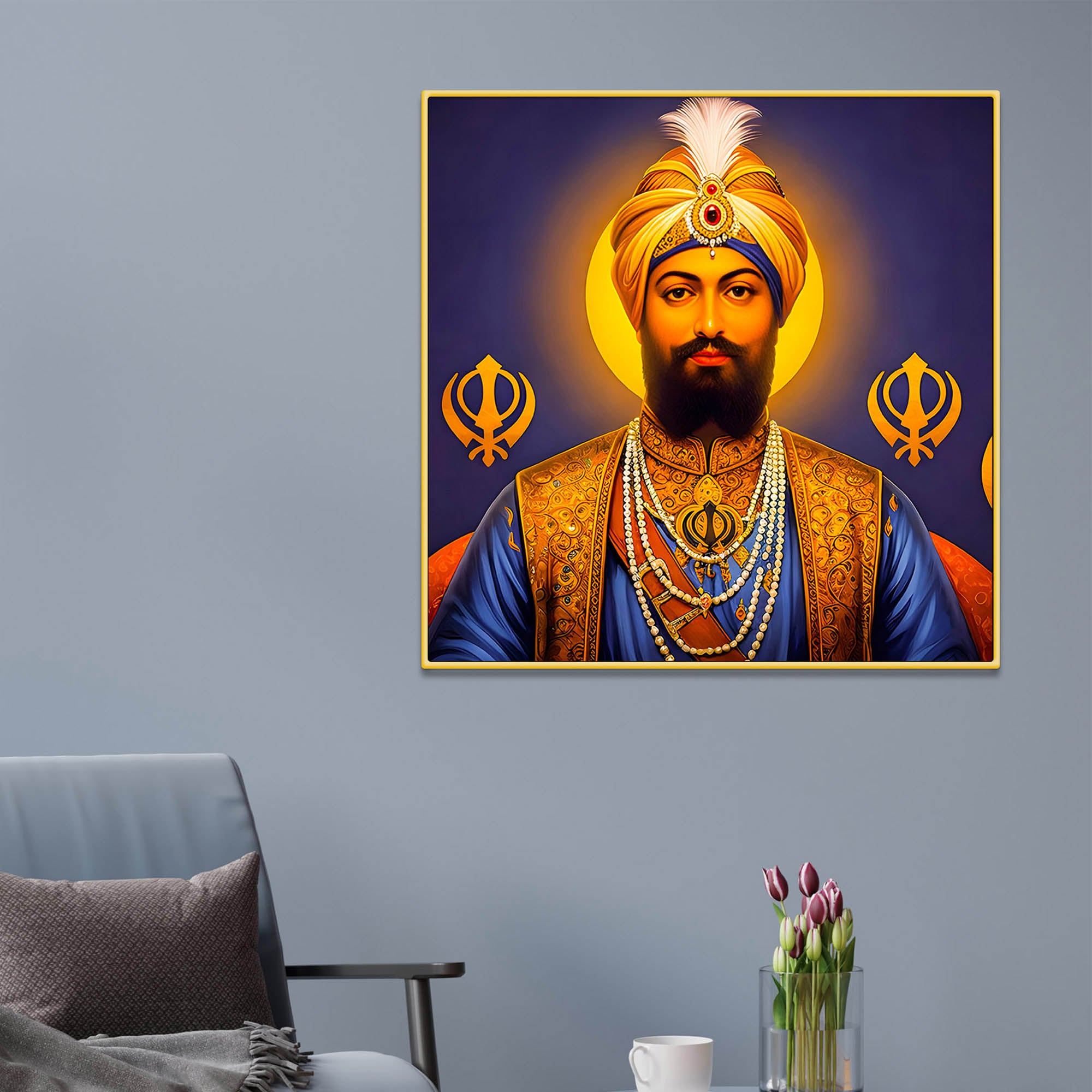 Traditional Sikh Guru Painting Spiritual Indian Wall Art