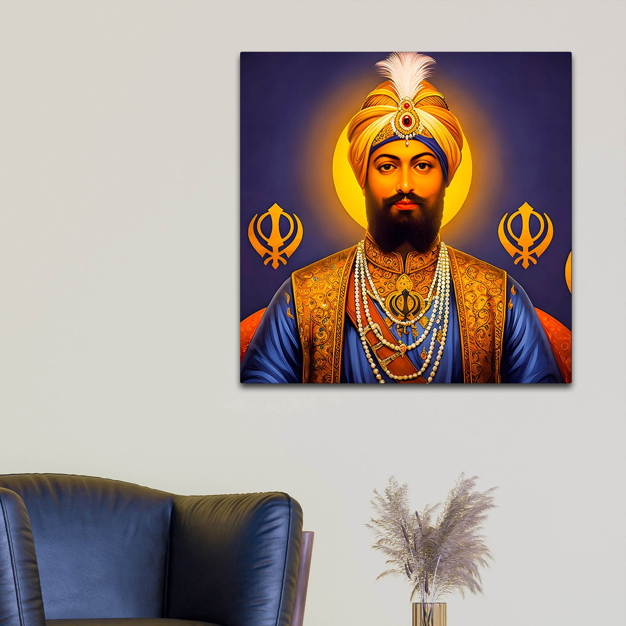 Traditional Sikh Guru Painting Spiritual Indian Wall Art