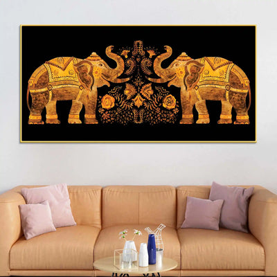 traditional-style-twin-elephants-with-floral-motif-canvas-wall-painting