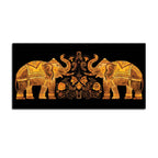 Traditional Style Twin Elephants with Floral Motif Canvas Wall Painting