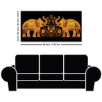 Traditional Style Twin Elephants with Floral Motif Canvas Wall Painting