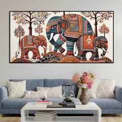 Traditional Three Artistic Elephant Art Canvas Wooden Wall Painting