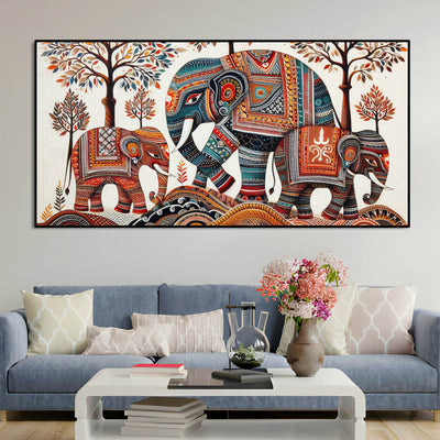 Traditional Three Artistic Elephant Art Canvas Wooden Wall Painting