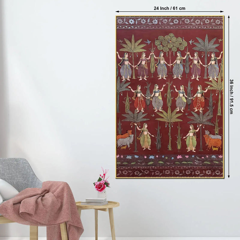 Traditional Village Celebration Folk Dance Pichwai Canvas Wall Painting