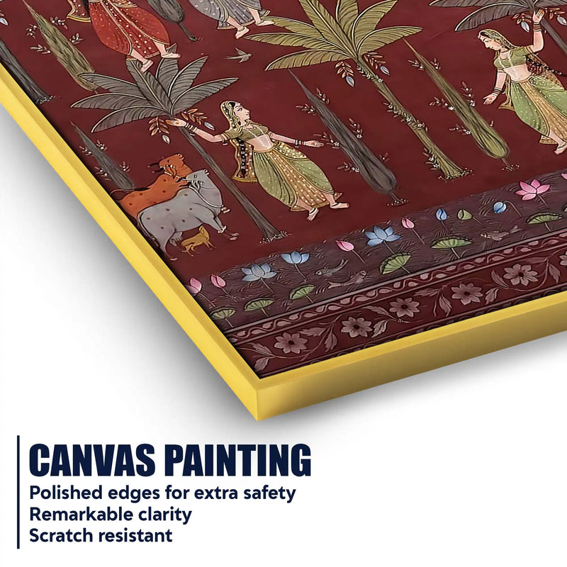 Traditional Village Celebration Folk Dance Pichwai Canvas Wall Painting