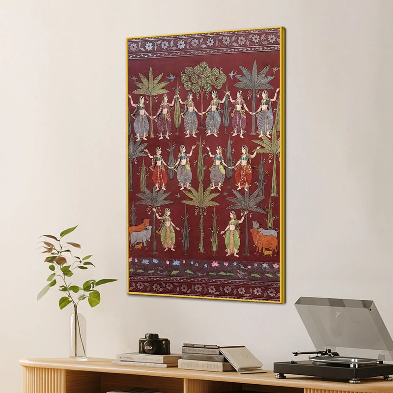Traditional Village Celebration Folk Dance Pichwai Canvas Wall Painting
