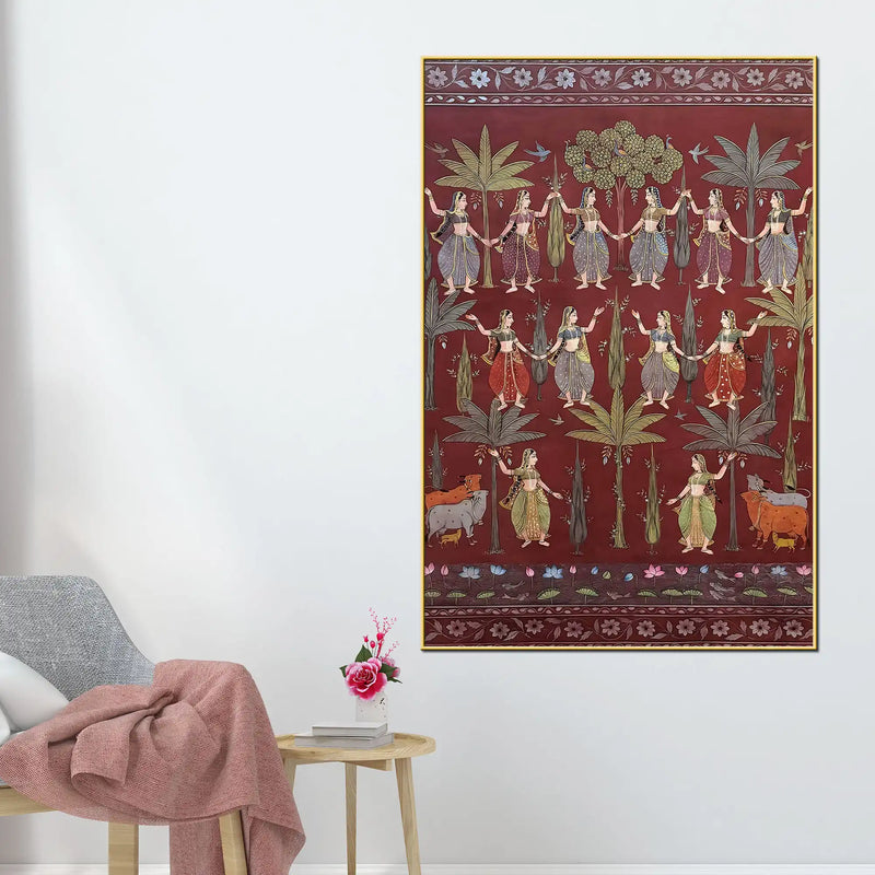 Traditional Village Celebration Folk Dance Pichwai Canvas Wall Painting