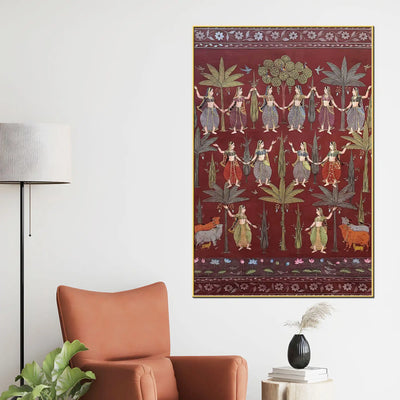 Traditional Village Celebration Folk Dance Pichwai Canvas Wall Painting