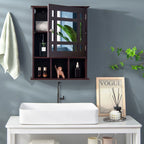 Traditional Wooden Wall Cabinet with Mirror Door & Storage Slots