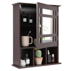 Traditional Wooden Wall Cabinet with Mirror Door & Storage Slots