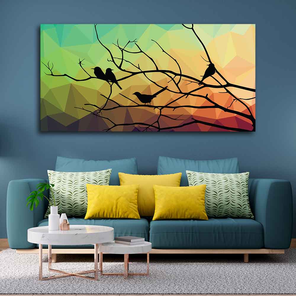 Birds on Branch Abstract Art Wall Painting