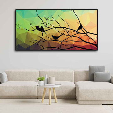 Birds on Branch Abstract Art Wall Painting