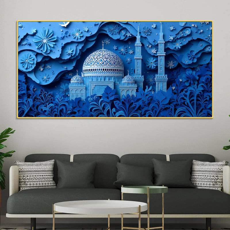 Tranquil Blue Dome and Deep Floral Garden 3D Canvas Wall Painting