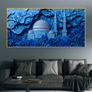 Tranquil Blue Dome and Deep Floral Garden 3D Canvas Wall Painting