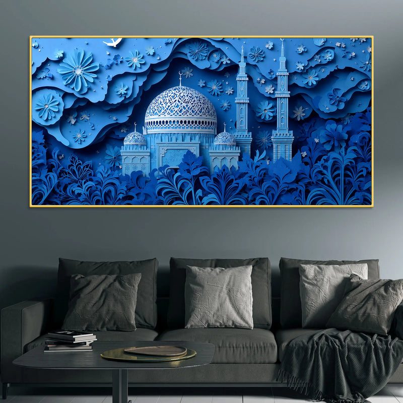 Tranquil Blue Dome and Deep Floral Garden 3D Canvas Wall Painting