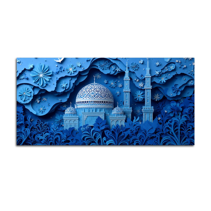 Tranquil Blue Dome and Deep Floral Garden 3D Canvas Wall Painting