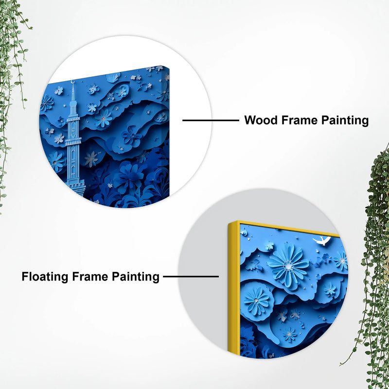 Tranquil Blue Dome and Deep Floral Garden 3D Canvas Wall Painting