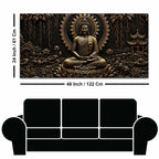 Tranquil Buddha with Lotus & Temple Black Gold Metallic Look 3D Canvas Wall Painting