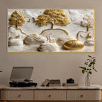 Tranquil Deer in White & Golden Forest 3D Canvas Wall Painting