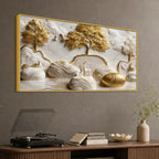 Tranquil Deer in White & Golden Forest 3D Canvas Wall Painting