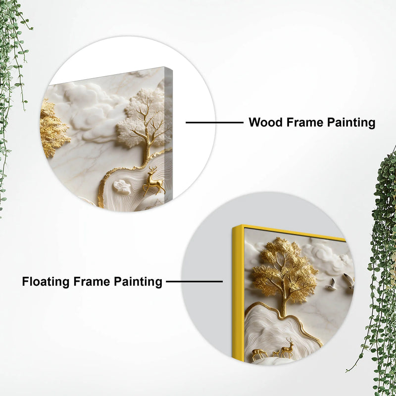 Tranquil Deer in White & Golden Forest 3D Canvas Wall Painting