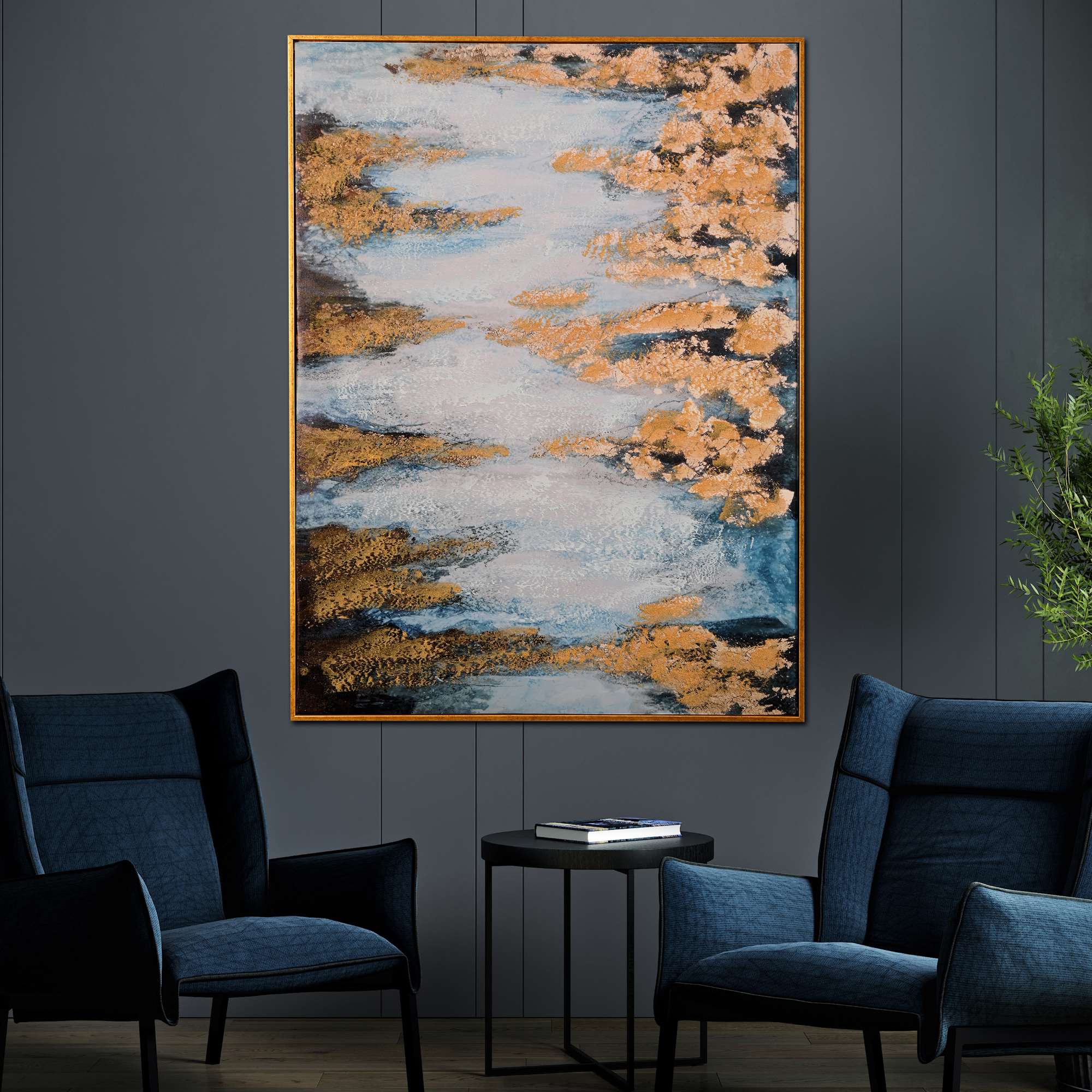 Tranquil Depths Abstract Hand Painted Wall Painting with Floating Frame