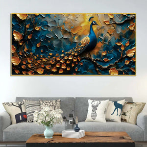 Tranquil Elegant Peacock Sitting On Branch Abstract Canvas Wall Painting