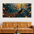 Tranquil Elegant Peacock Sitting On Branch Abstract Canvas Wall Painting