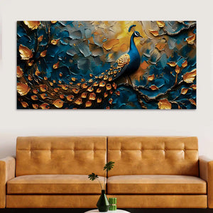Tranquil Elegant Peacock Sitting On Branch Abstract Canvas Wall Painting