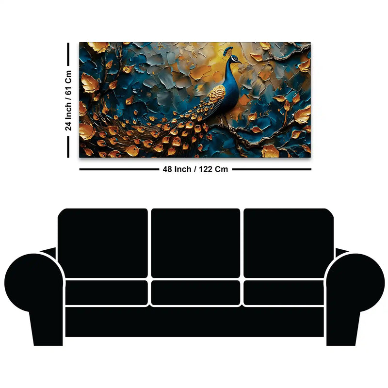 Tranquil Elegant Peacock Sitting On Branch Abstract Canvas Wall Painting