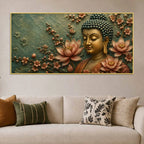 Tranquil Lord Buddha with Lotus 3D Bas-Relief Type Canvas Wall Painting
