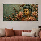 Tranquil Lord Buddha with Lotus 3D Bas-Relief Type Canvas Wall Painting
