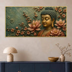 Tranquil Lord Buddha with Lotus 3D Bas-Relief Type Canvas Wall Painting