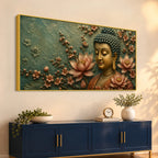 Tranquil Lord Buddha with Lotus 3D Bas-Relief Type Canvas Wall Painting