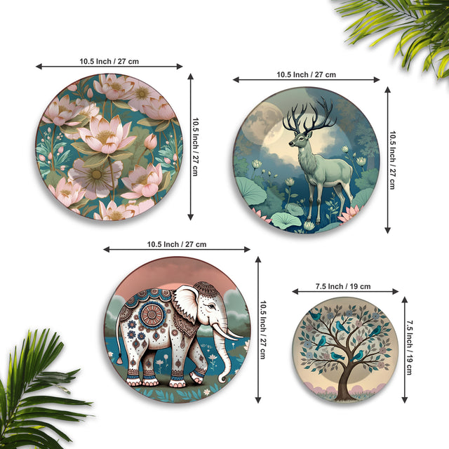 Tranquil Nature Wilderness Safari Premium Wall Plates Painting Set of Four