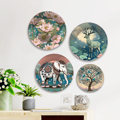 Tranquil Nature Wilderness Safari Premium Wall Plates Painting Set of Four