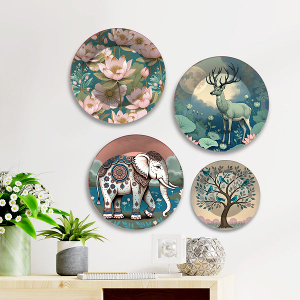 Tranquil Nature Wilderness Safari Premium Wall Plates Painting Set of Four