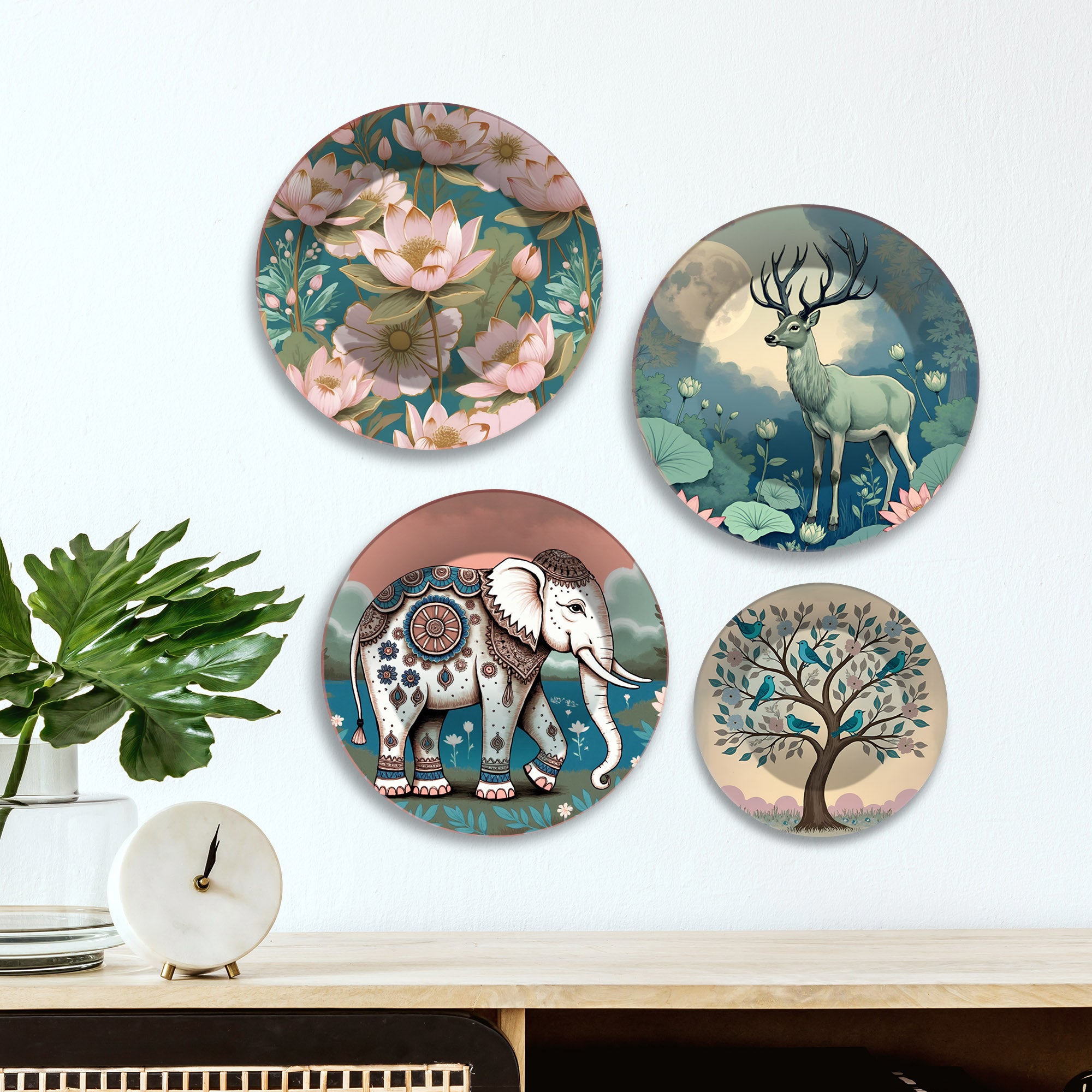 Tranquil Nature Wilderness Safari Premium Wall Plates Painting Set of Four