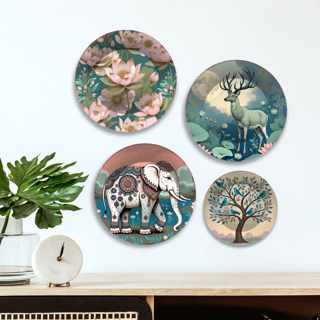 Tranquil Nature Wilderness Safari Premium Wall Plates Painting Set of Four