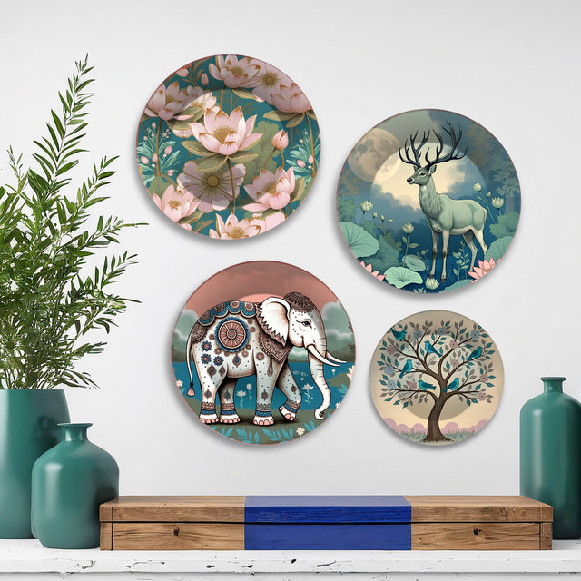 Tranquil Nature Wilderness Safari Premium Wall Plates Painting Set of Four